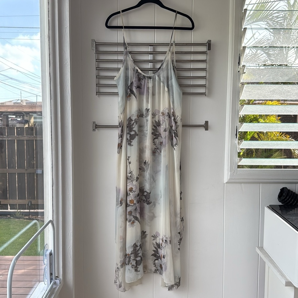 Free People Intimately Sheer Midi Waterfalls Slip Dress Ivory Gray Floral M - Picture 3 of 11